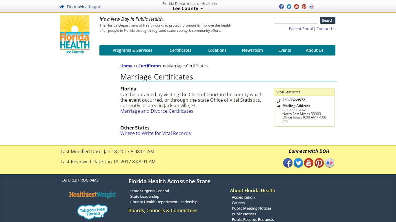 Marriage Certificates | Florida Department of Health in Lee