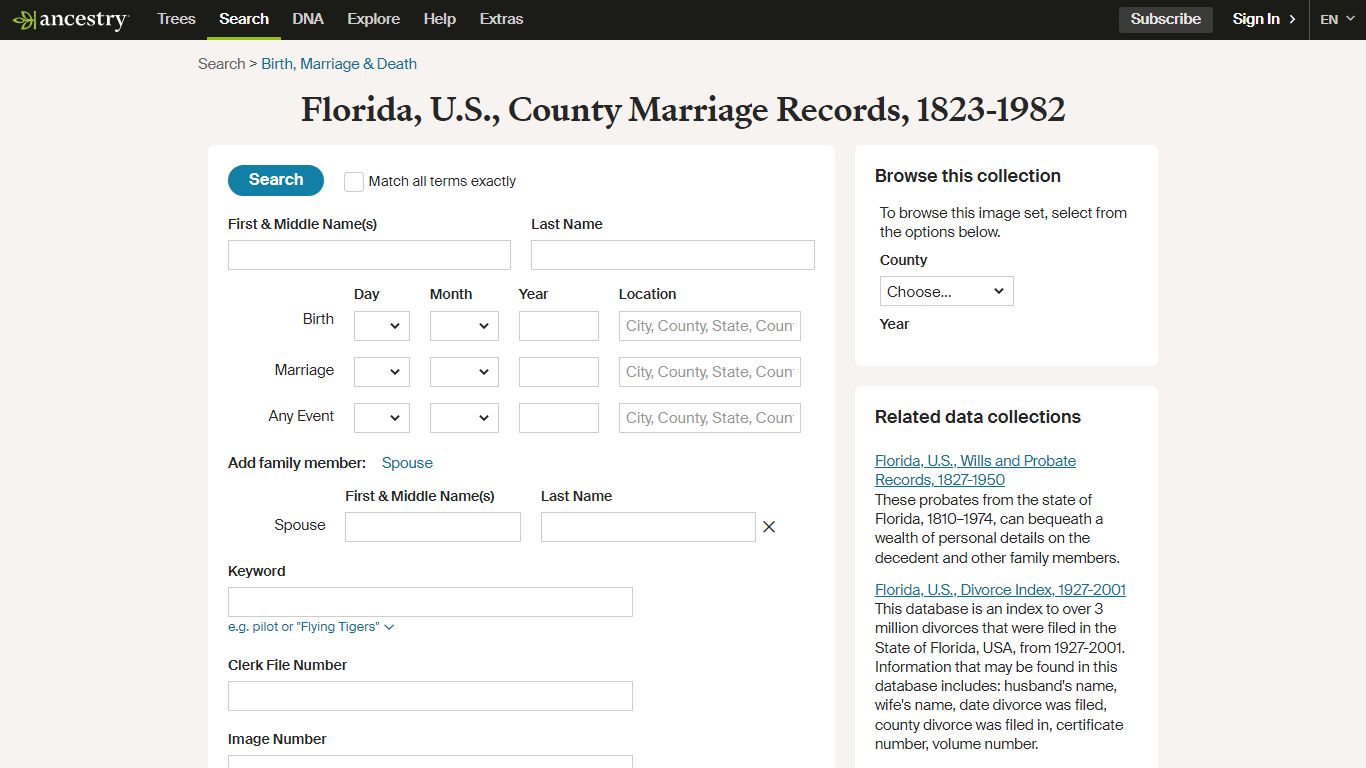 Florida, U.S., County Marriage Records, 1823-1982